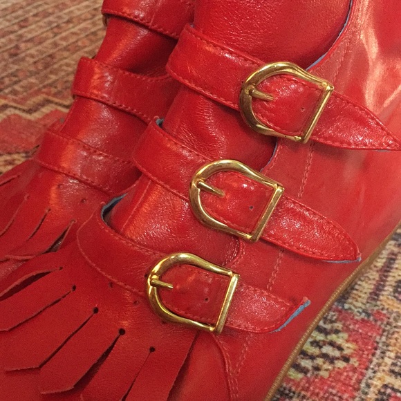 SOLD Modern Vice Jett Boots studded buckle pointed toe moto boot red leather - Picture 2 of 6